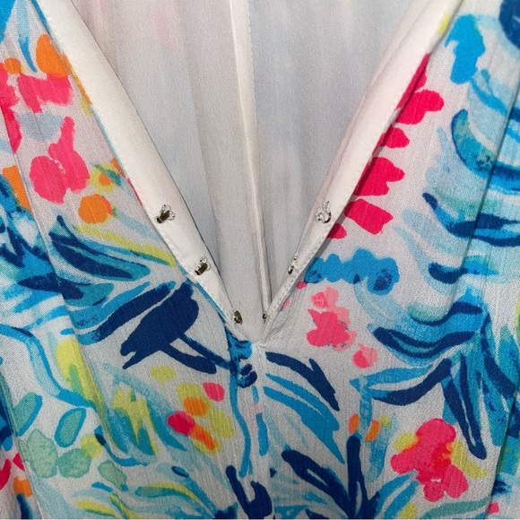 Lilly Pulitzer Bellamie Dress Women’s Size Small Blue Floral Cold Shoulder Swing - Picture 12 of 16